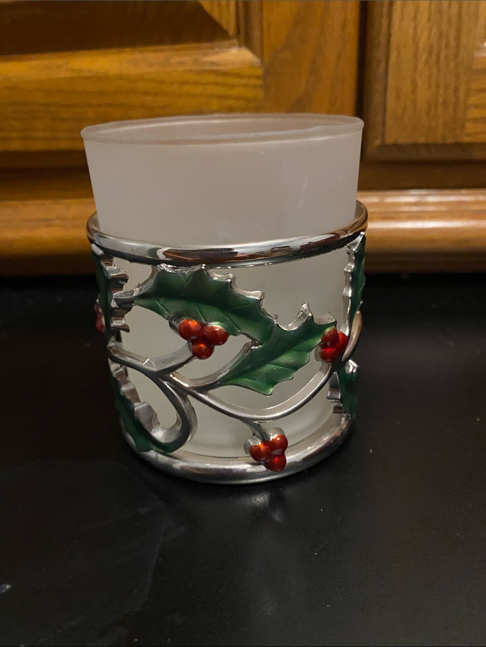 LENOX Frosted Glass Votive with Green Holly and Red Berries